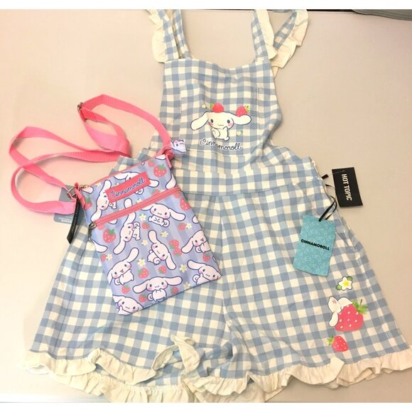 NWT Lot Sanrio Hot Topic Cinnamoroll Gingham Ruffle Shortalls Purse Kawaii (9)
